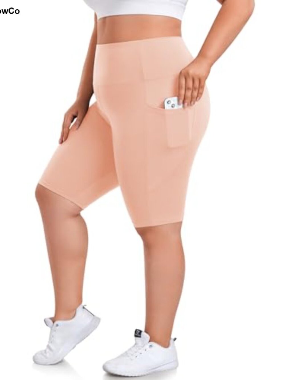 8" High Waist Plus Size Biker Shorts with Pockets, Stretchy